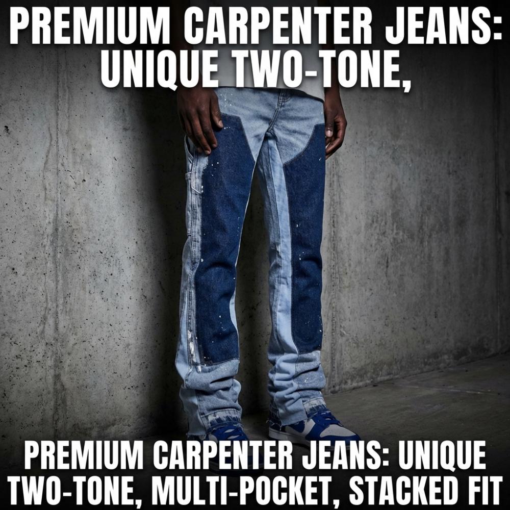 Men's Viral 2026 Trend Flare Denim Jeans Patchwork Paint Splatter Flare Denim Jeans Carpenter Pocket Raw Hem High Street Skate Pants Carpenter Flare Denim Jeans Raw Hem Loose Fit Stretch High Street Skate Pants for Men