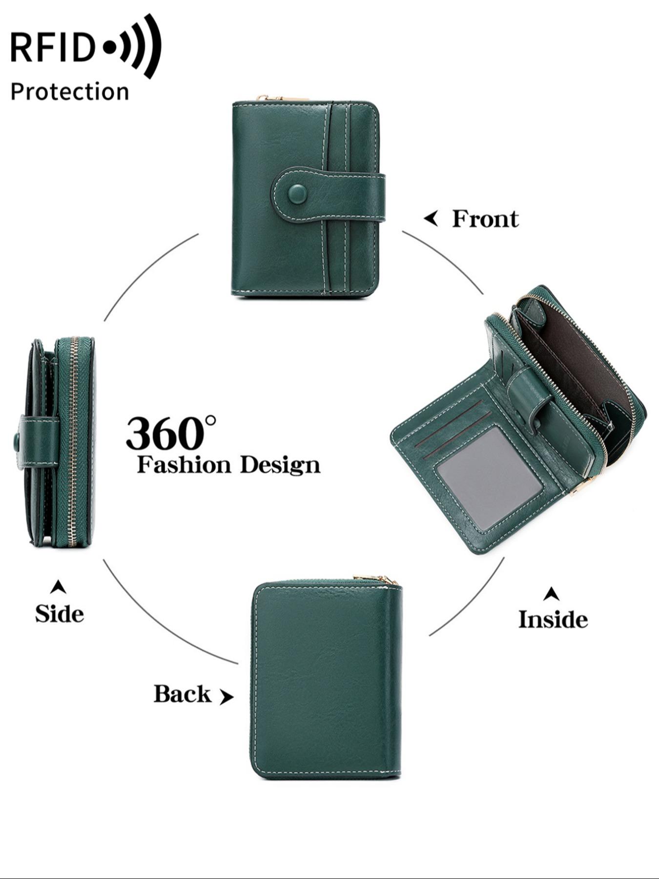 Women's Solid Color RFID Blocking Card Holder, Fashionable PU Leather Zipper Wallet, Casual Versatile Coin Purse for Daily Used