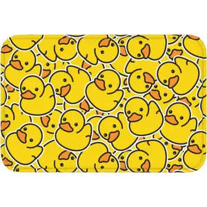 Cute Rubber Ducky Bath Mat Non-Slip Soft Microfiber Bathroom Rugs Washable Bathmat, Carpet Rug Entryway Yellow Cartoon Ducks Decor for Tub Shower Room Floor, 24x16 Mat