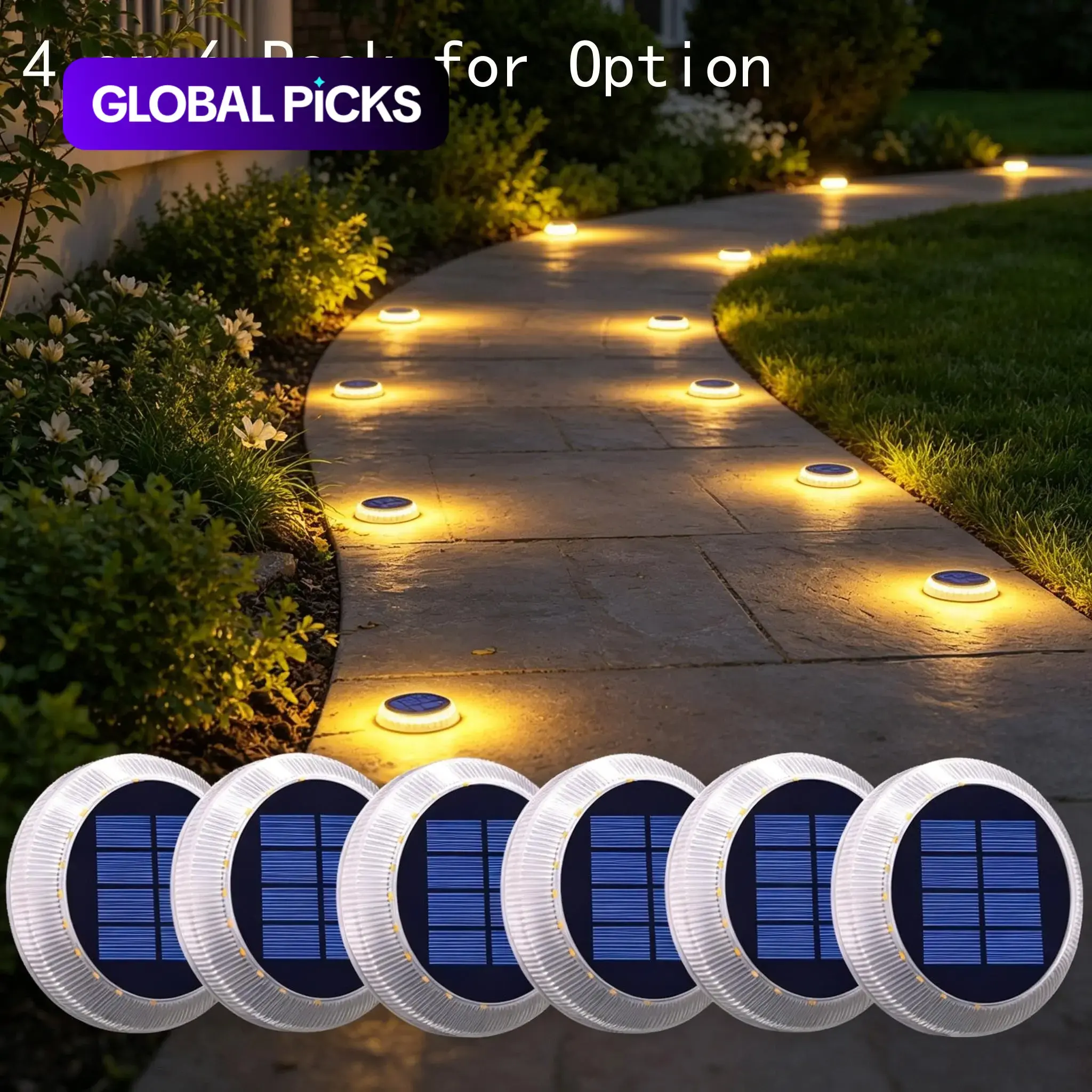 Solar Step Lights, IP68 Waterproof 5-Ton Pressure-Resistant LED Deck Lights, Auto On/Off, 6-Hour Solar Charging, 16+ Hours Runtime, Flat Solar Ground Disc Lights for Outdoor Pathway, Driveway, Yard and Patio Solar Garden Lights #GLOBAL PICKS