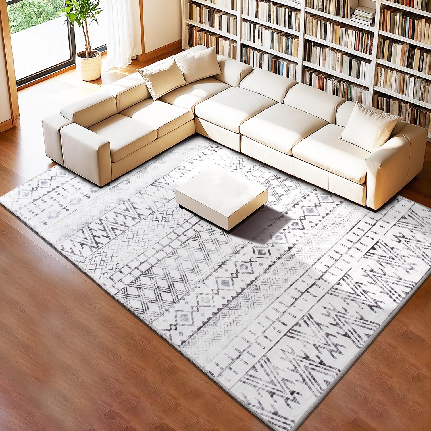 8x10ft Soft Retro Area Rug - Machine Washable & Anti-Skid! Perfect Home Decor + Gift