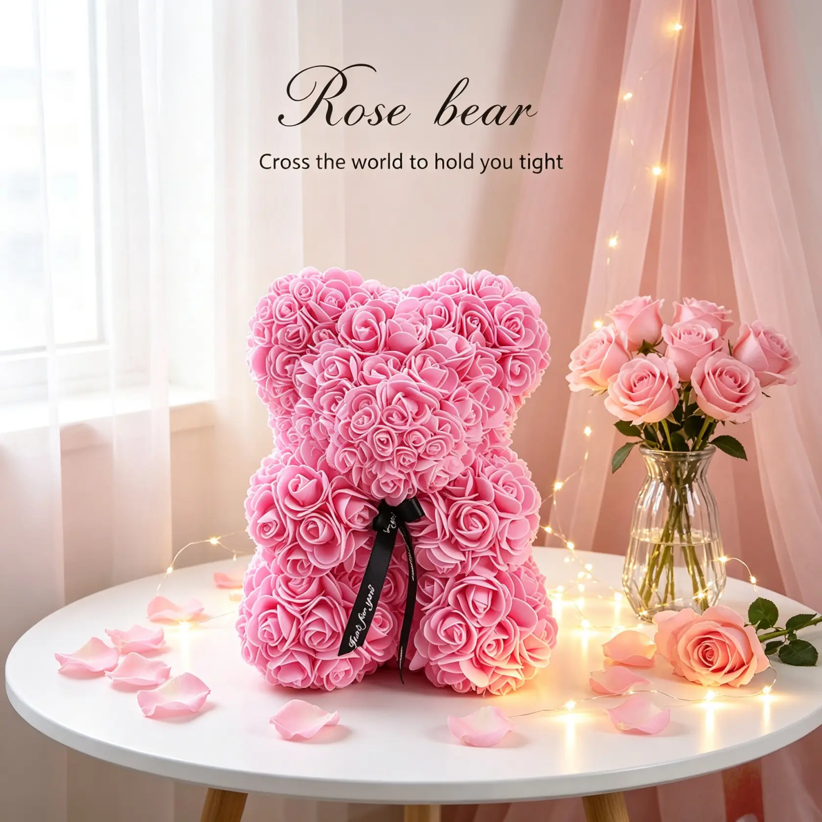 Eternal Flower Rose Bear Valentine's Gift Box, Preserved Rose Bear, Foam Flower Bear Ornament, Home Decor, Christmas Birthday Mother's Day Festival Gift