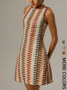 Women's Vintage Geometric Print Sleeveless Tank Dress, Casual Beach Sundress, Slim Fit Waist Empire Hem Cocktail Mini Skirt, Retro Style Summer, Casual Boho Chic, Casual Boho Bohemian, Chic, Boho Sundresses