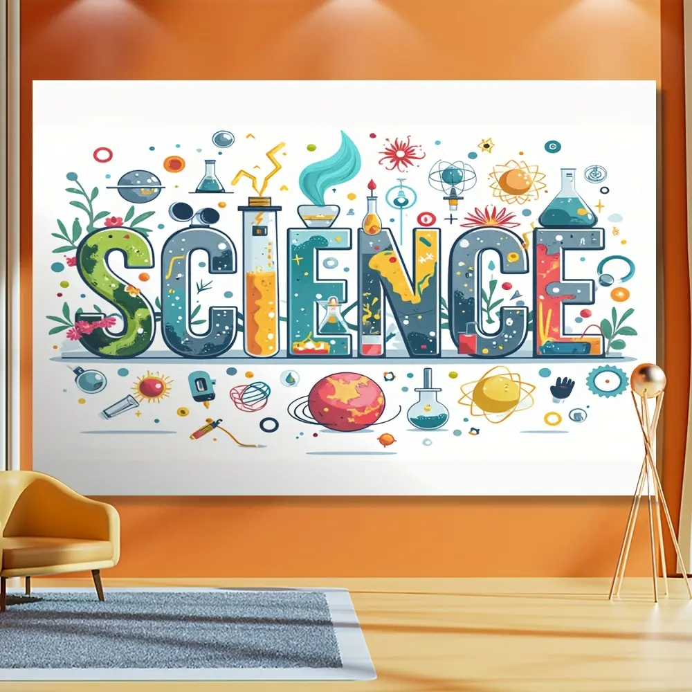 Science Theme Polyester Print Tapestry - Laboratory Design Wall Hanging, Wedding Photo Banner, Classroom Educational Space Decoration Gift, Lightweight Home Decor