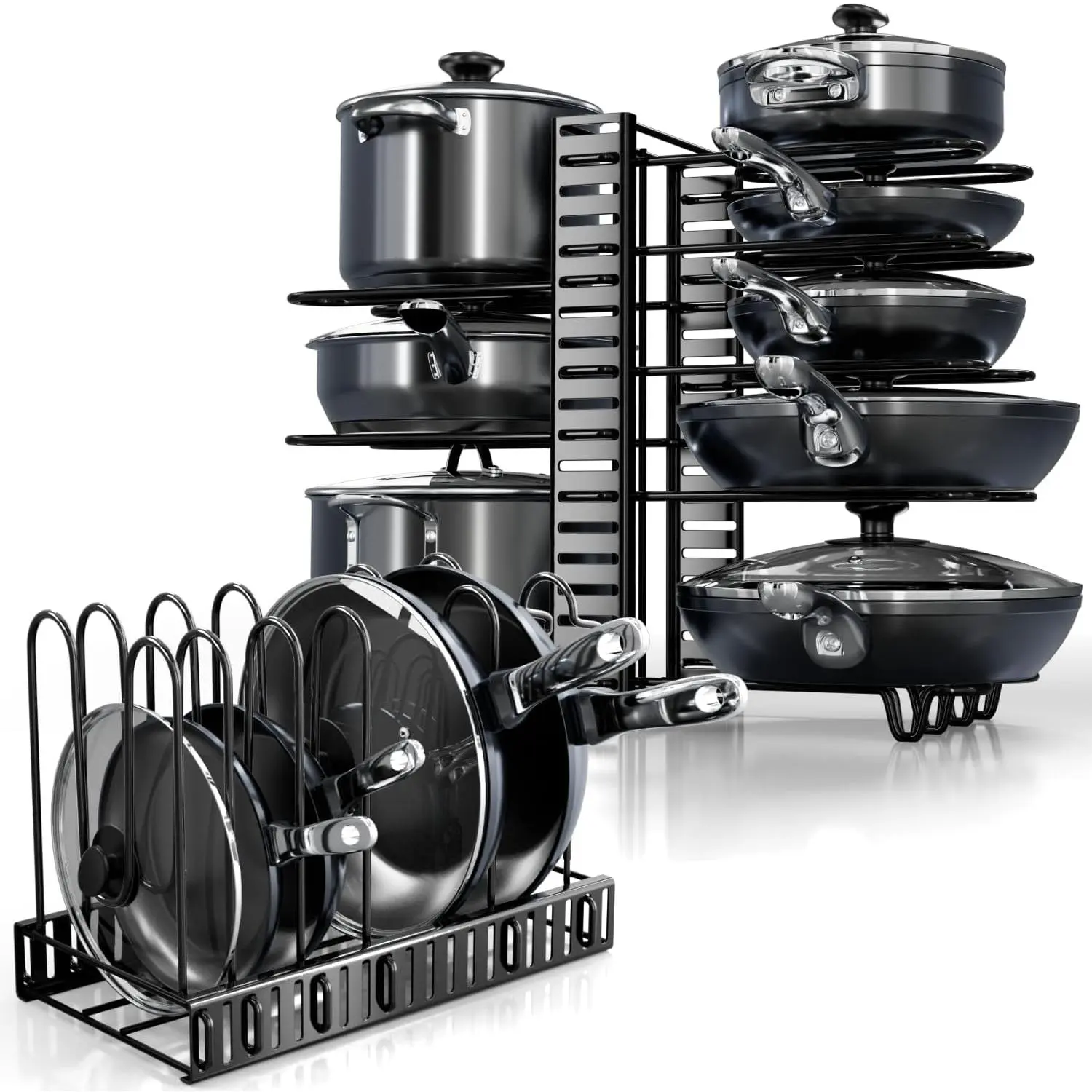 Pots and Pans Organizer Under Cabinet - 8-Tier Adjustable Pan Organizer Rack for Cabinet - Heavy-Duty Pot & Pan Organizer -  to Store Pots, Pans,  - Easy Kitchen Organization and Storage