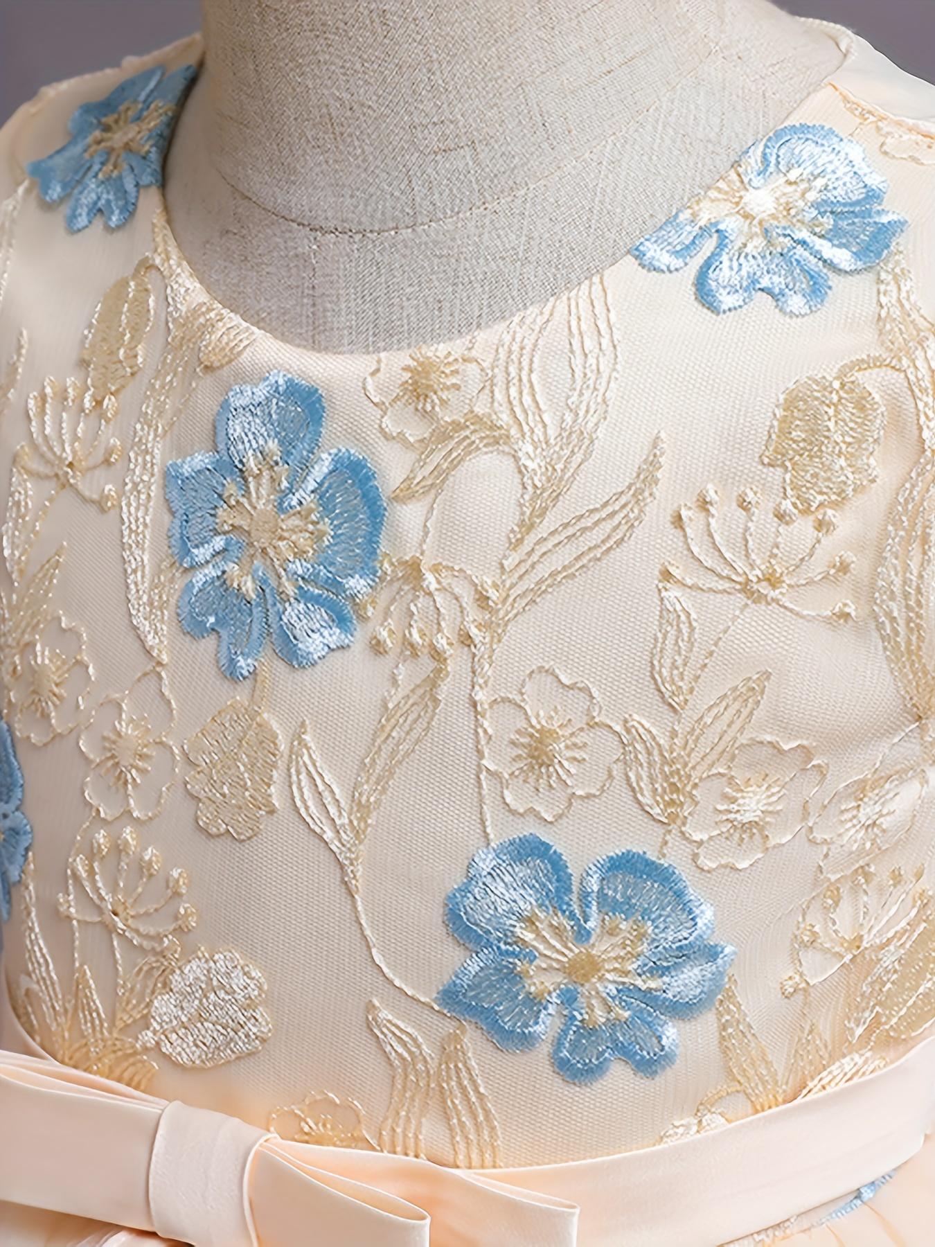 Formal Occasions Girls Mesh Embroidered Puffy A-line Princess Dress Birthday Evening Party Wedding Flower Girls Party Dress Gifts  Gifts