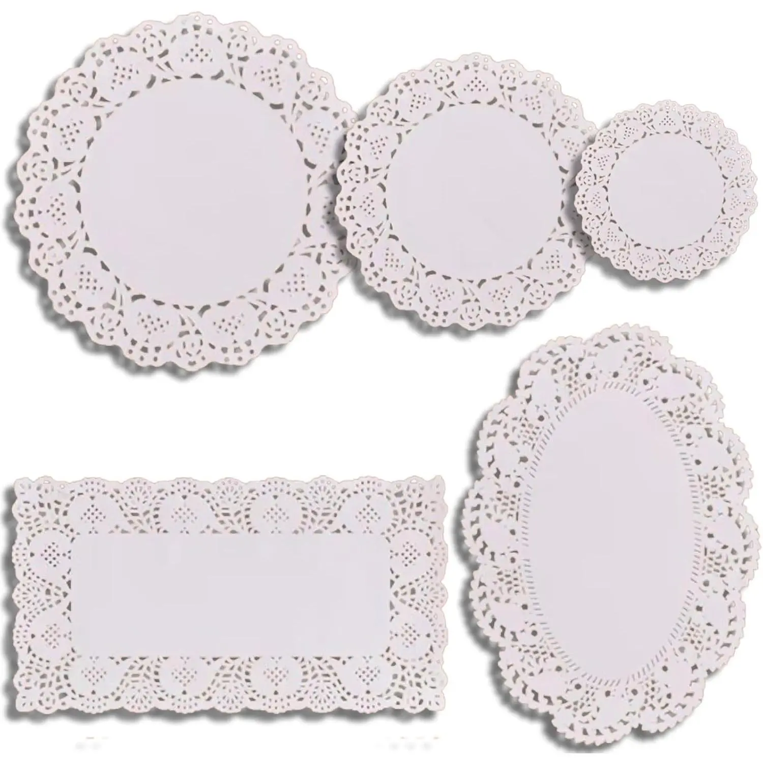 250 Pcs Paper Doilies, Multi-size Doilies Lace Paper, White Lace Round Rectangle Oval Paper Doilies for Tables Plates Cakes Desserts Crafts(Multiple Shapes)