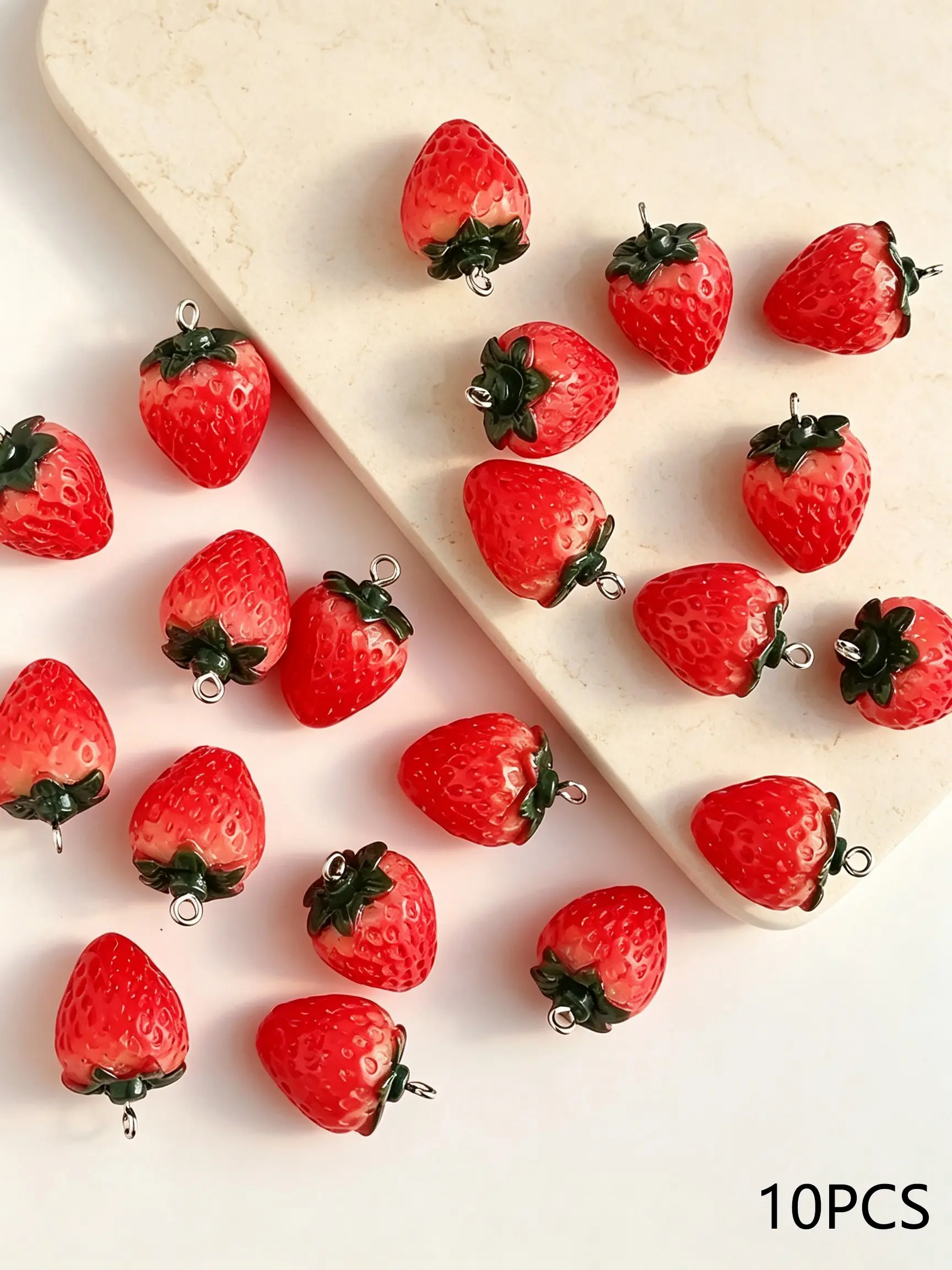 10pcs 3D Mini Strawberry Resin Charms, Cute Fruit Pendants with Jump Rings, DIY Earrings Necklace Bracelet Jewelry Making Supplies