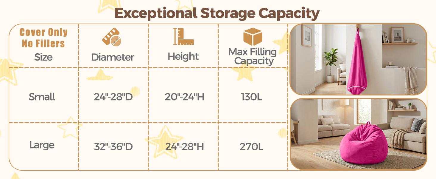 Stuffed Animal Storage Bean Bag Chair Cover – Soft Velvet Kids Beanbag with Handle, Machine Washable (No Filler). Hot Pink Organizer for Living Room, Bedroom & Dorm. Comfy & Functional.