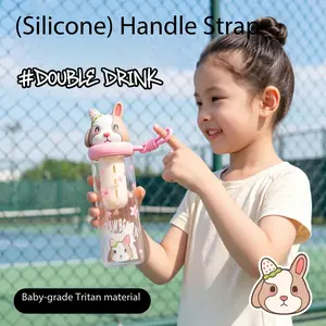 three-dimensional cartoon cute pet tea separation cup, maternal and infant grade TRITAN portable rope water cup, student high-value fruit tea filter portable cup