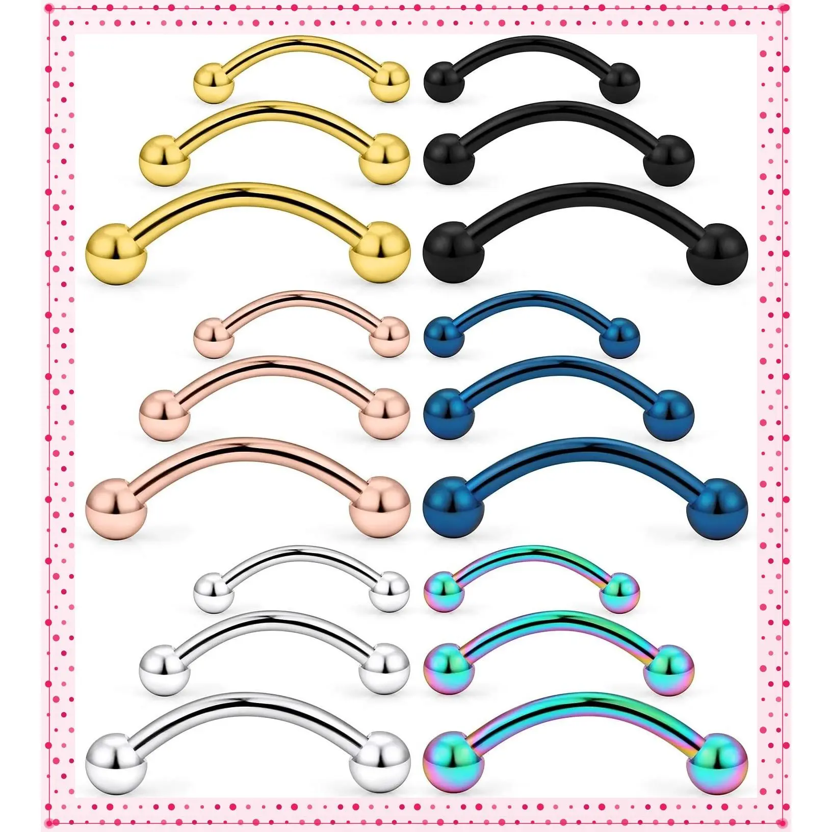 18-36PCS 16G Stainless Steel Eyebrow Tragus Helix Rook Daith Earrings Tongue Nipple Belly Lip Ring Barbell Body Piercing Jewelry 6-16mmGift