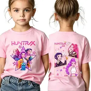 Huntrix K-Pop Devil Hunter Kids Cotton T-Shirt, Boys Girls Soft Graphic Short Sleeve Tee, Breathable Casual Summer Top, Anime Style Fan Gift for School & Holiday