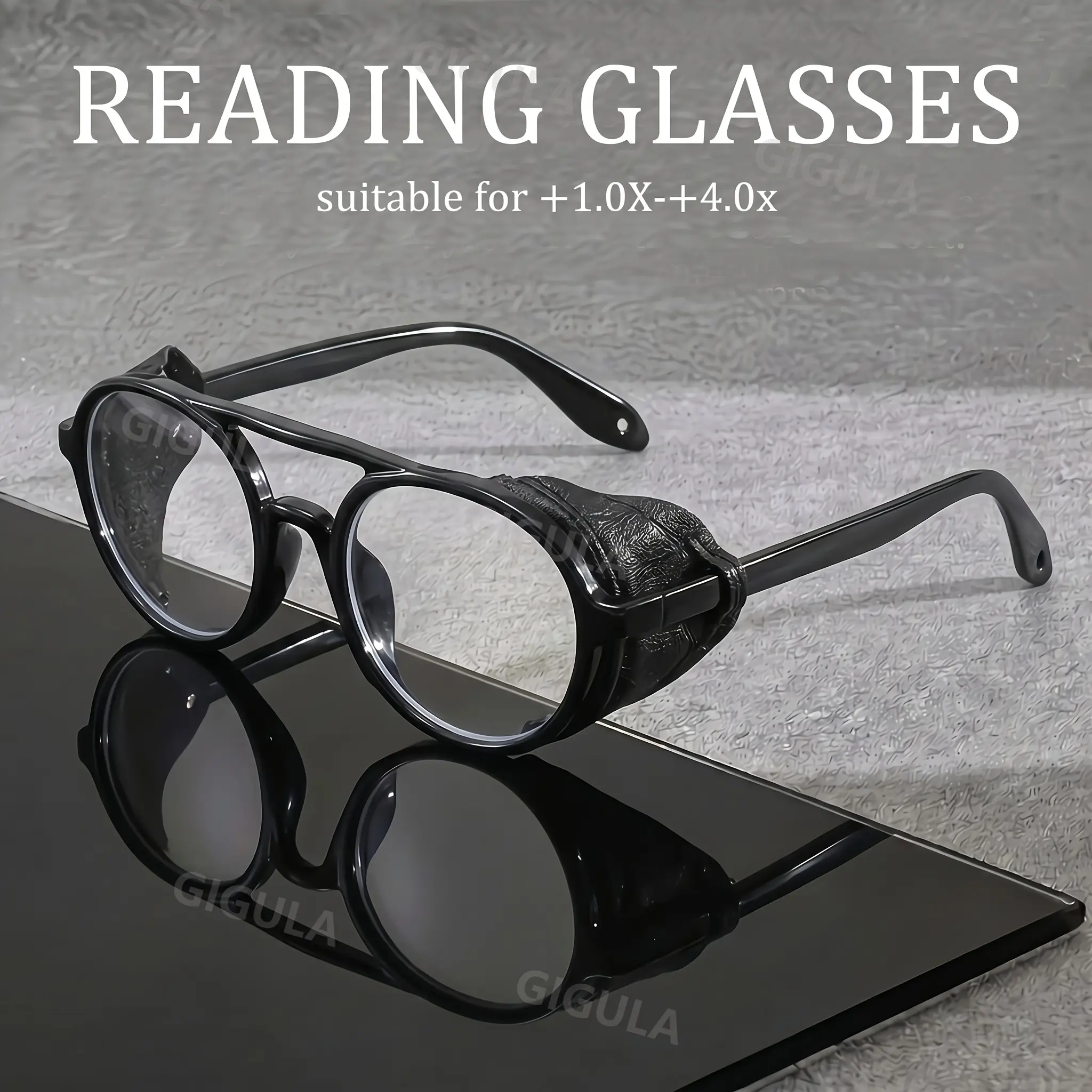 GIGULA Vintage Round Double-Beam Black Frame Reading Glasses, Fashionable Classic Decorative Elderly Daily Work And Anti-Fatigue Reading, Reading Eyeglasses