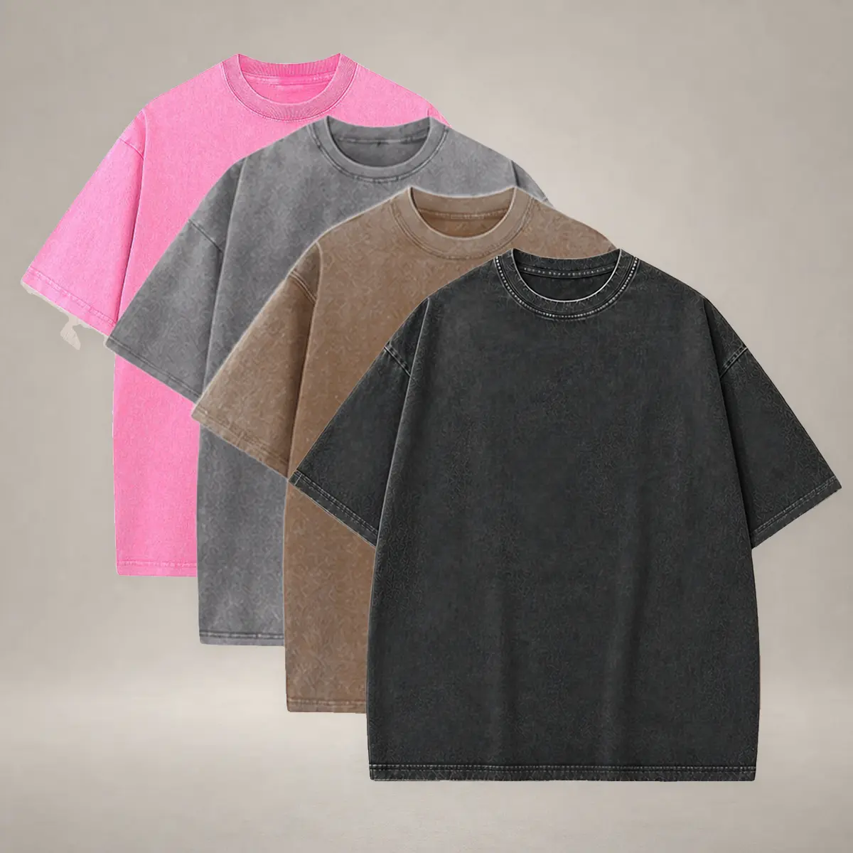 Unisex 4-Pack Heavyweight Vintage Acid Wash Soft Tshirts - Loose Baggy Oversized Matching Streetwear Tops for Gym, Casual Wear