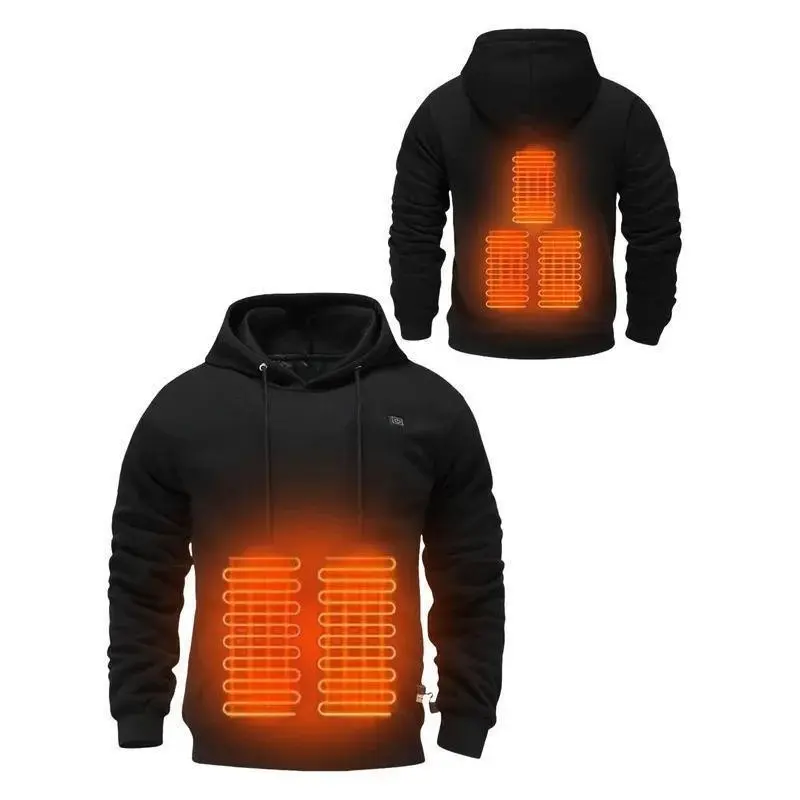 Heated Hoodies Unisex Heated Sweatshirt Hooded Pullover Lightweight Warm Usb Electric Outdoor Winter Jackets Hooded Tops Black