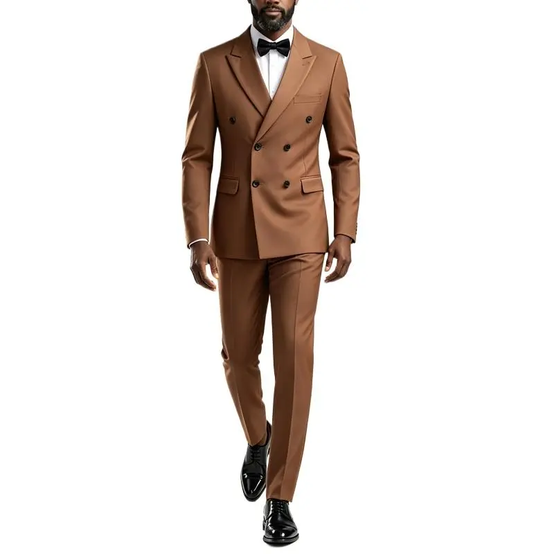 Men's 2-Piece Suit, Slim Fit Double Breasted Solid Tuxedo, Long Sleeve Smooth Jacket for Business, Weddings, Graduation & Casual Events, Formal Wear, Menswear