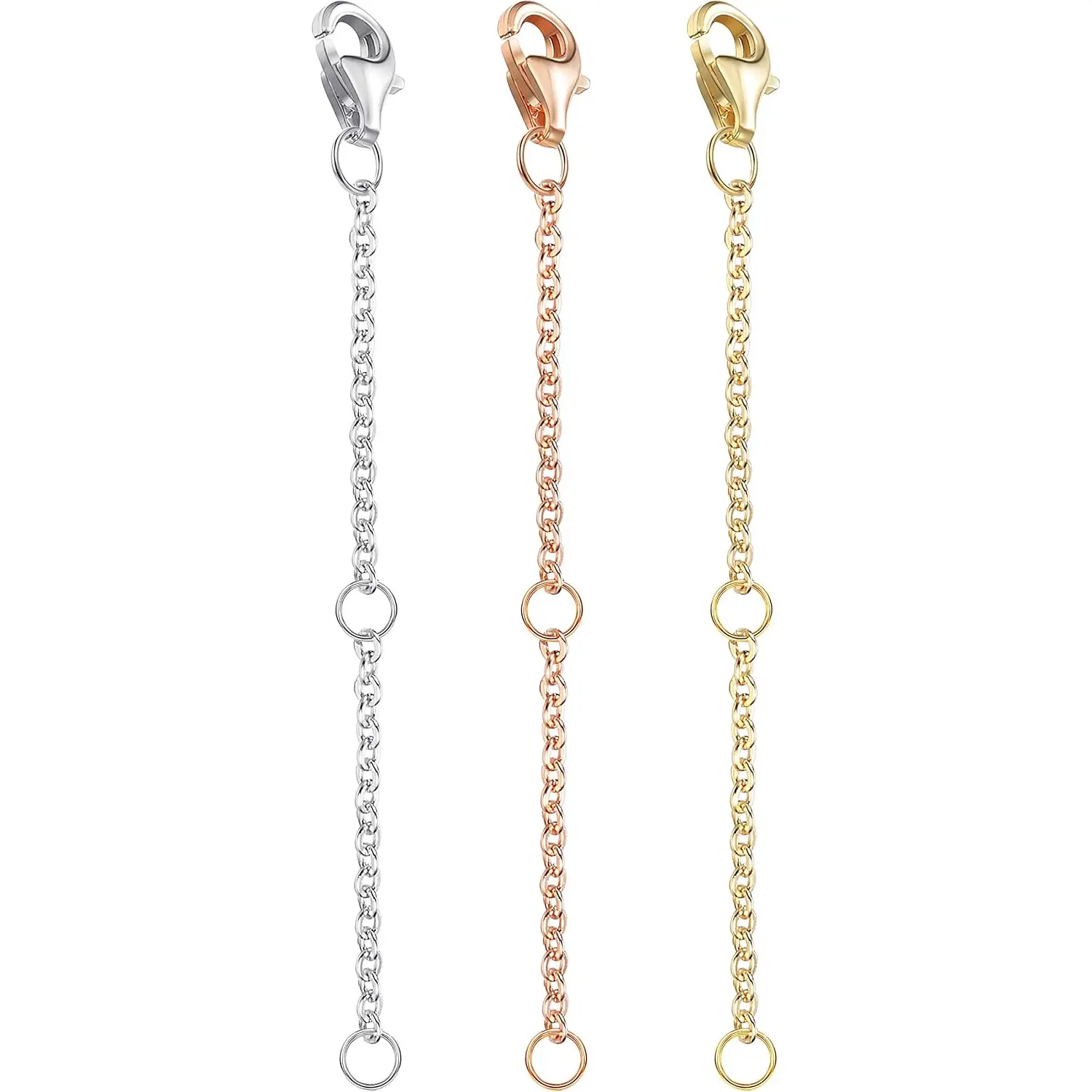 3Pcs Sterling Silver Necklace Extenders Set, Gold/Rose Gold/Sterling Silver, Sturdy Lobster Clasp, for Bracelet Anklet Necklace, 5cm Adjustable Extension for Women