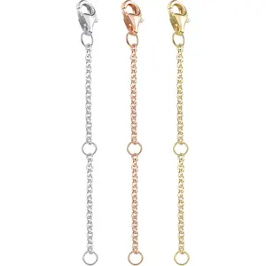 3Pcs Sterling Silver Necklace Extenders Set, Gold/Rose Gold/Sterling Silver, Sturdy Lobster Clasp, for Bracelet Anklet Necklace, 5cm Adjustable Extension for Women