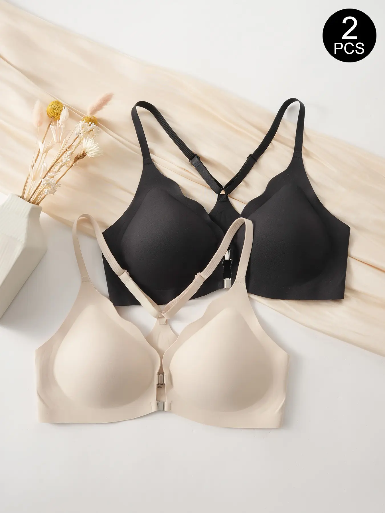 2 Pack Front Closure Buckle Jelly Bra for Women, Seamless Wireless Push Up Bra, Racerback Beauty Back Design, 3/4 Coverage Medium Support, No Underwire Comfort Bra, Invisible T-Shirt Bra, Everyday