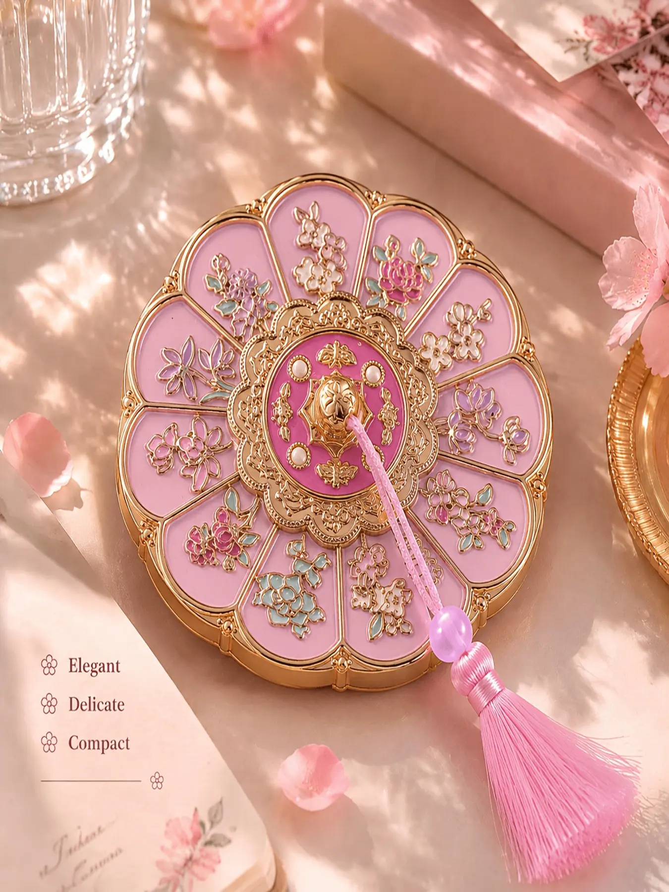 Vintage Handheld Makeup Mirror, Elegant Tassel Decorative Mirror, Portable Desktop Organizer, Perfect Birthday Gift, Traditional Style