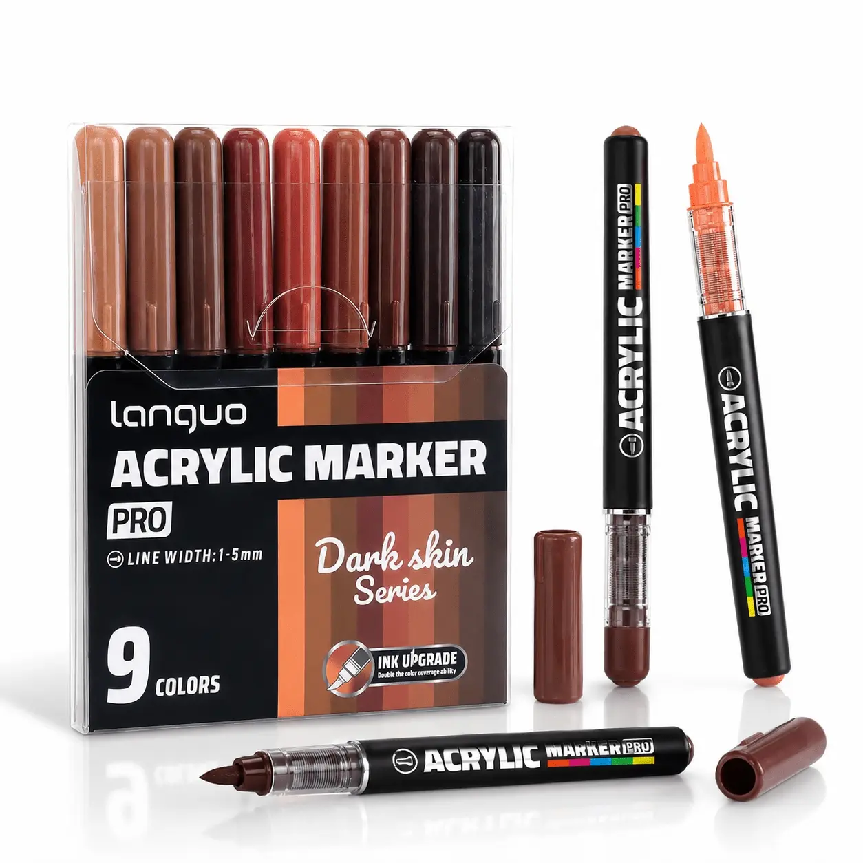 Languo's Heavy-Body Liquid Acrylic Markers Set Melanin Skin Tone Series – Blendable High Coverage Art Pens for Students & Professionals, Ideal for DIY Crafts, Rock Painting, Fabric Art & Party Decor