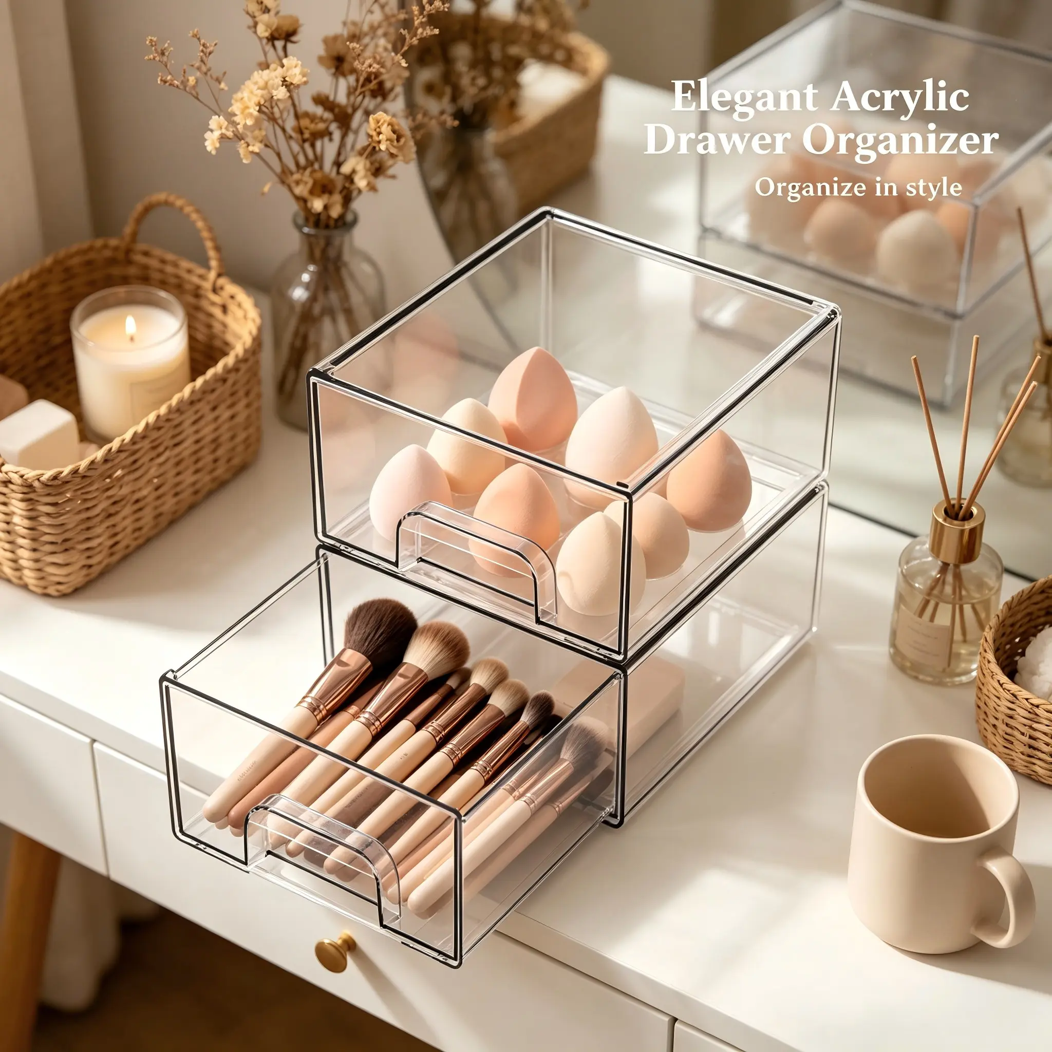 2-Piece Stackable Bottle Organizer Set, Clear Plastic Organizers, BPA-Free Space-Saving Storage, Ideal for Baby Bottles, Cosmetics, Bathroom, Food Storage, Perfect Gift