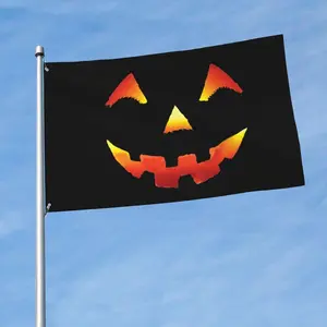 Jack-O'-Lantern Flag - Black Banner with Glowing Orange Pumpkin Face, 2*3ft & 3*5ft, for Halloween Yard, Party & Outdoor Decor