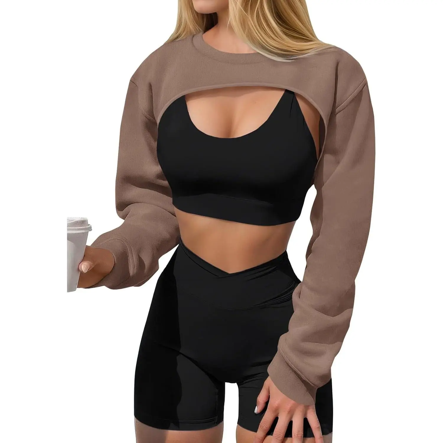 Yousify Womens Cropped Sweatshirt Shrugs Long Sleeve Workout Gym Cover Ups Bolero Shrug Y2k Super Crop Tops,travel essentials,camping essentials