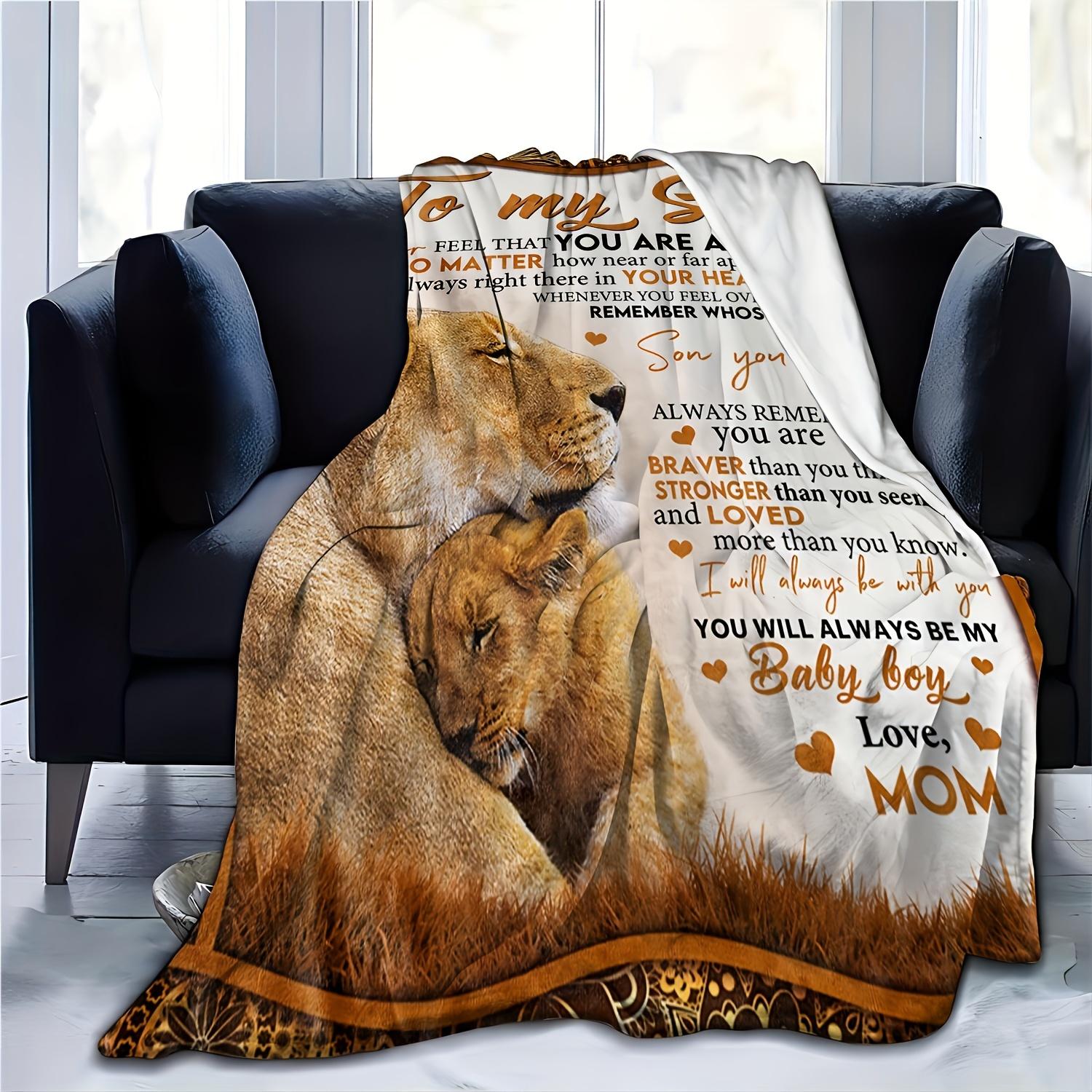 1pc Cozy Flannel Blanket With Lion Design Sentimental Quote For Son From Mom, All-Season Comfort Suitable As A Warm Cozy Blanket For Home Sofas, Bedding, Office Napping, Travel, And Camping, Perfect As A Gift For Friends And Family 1pc Cozy Flannel Blanket With Lion Design Sentimental Quote For Son From Mom, All-Season Comfort Suitable As A Warm Cozy Blanket For Home Sofas, Bedding, Office Napping, Travel, And Camping, Perfect As A Gift For Friends And Family