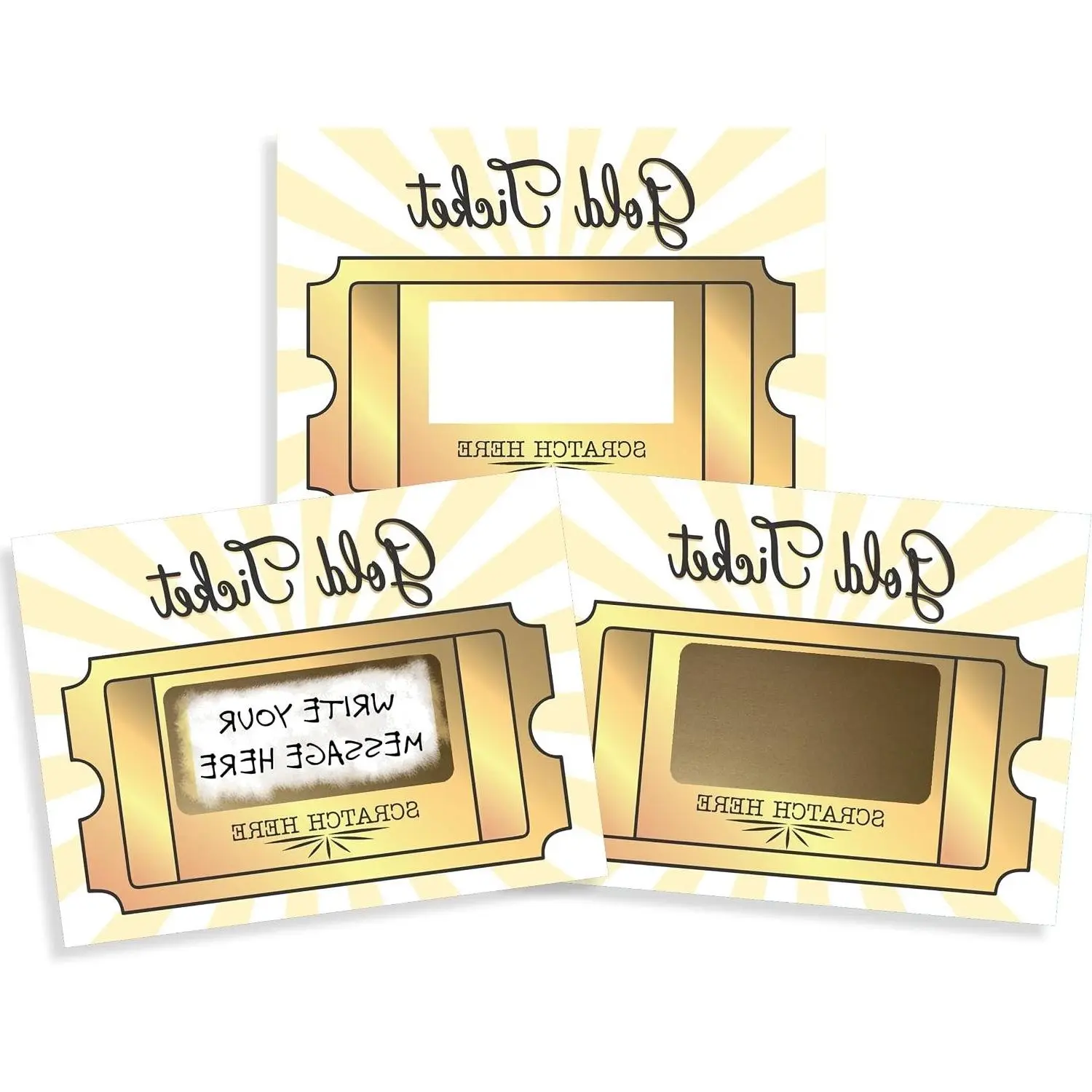 20 Pack Golden Ticket DIY Make Your Own Scratch Off Tickets & Stickers for Small Business, Prizes, Games, Promotions, Party Favors and Note Cards - 3x4