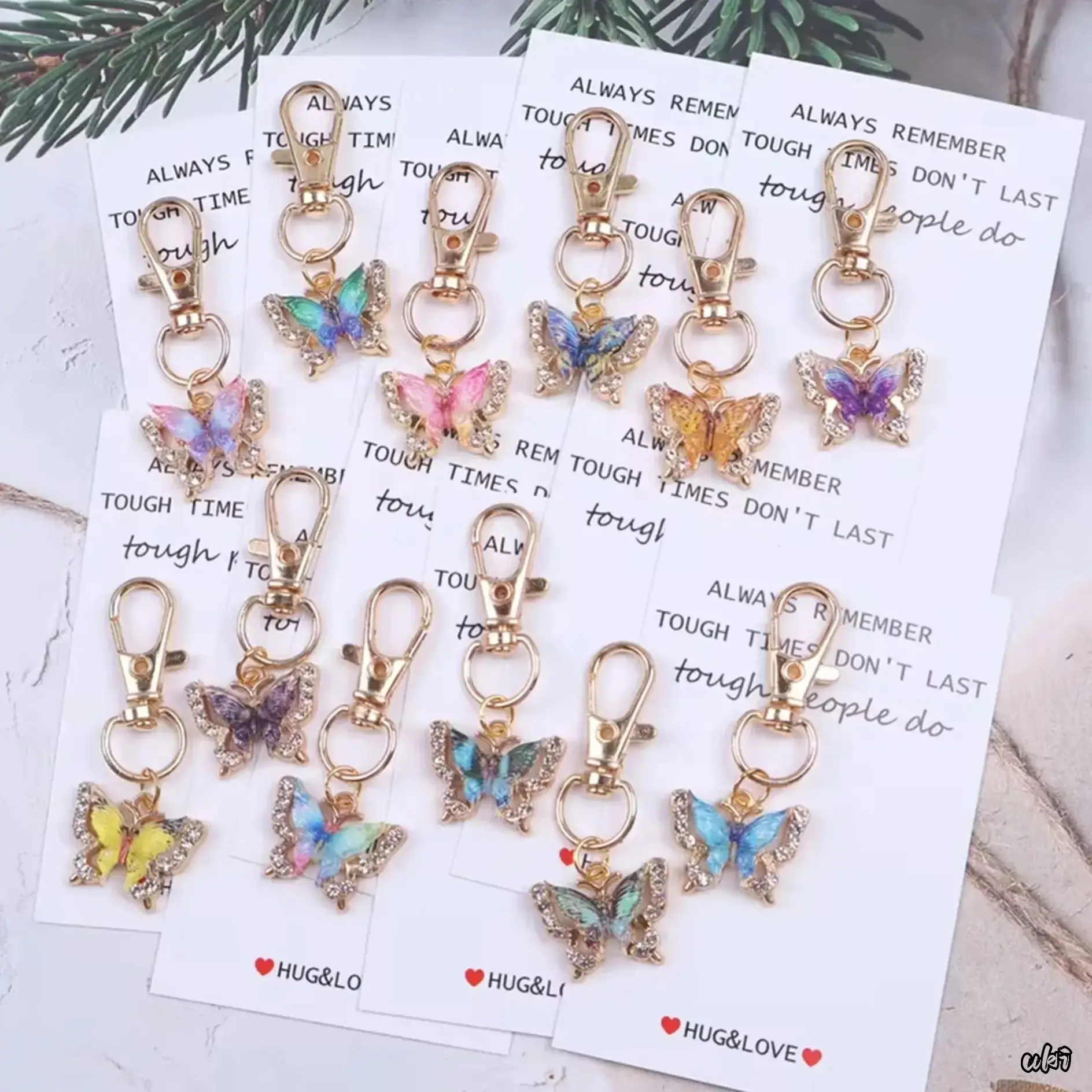 12pcs Soft Pastel Butterfly Keychains Set - Dual-Design Pocket Hug Token Pendant with Positive Affirmation, Encouraging Phrases, Exquisite Workmanship, Inspirational Women's Keepsakes for Christmas, Birthday Gifts (Luggage & Bag Accessories, DIY Projects)