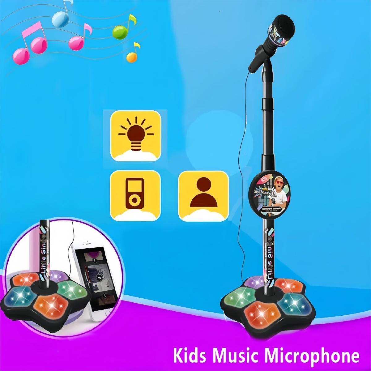 Microphone Toy with Super Colorful Lights, Unisex Singing Mic with Stand, Role Play Music Enlightenment Educational Toy