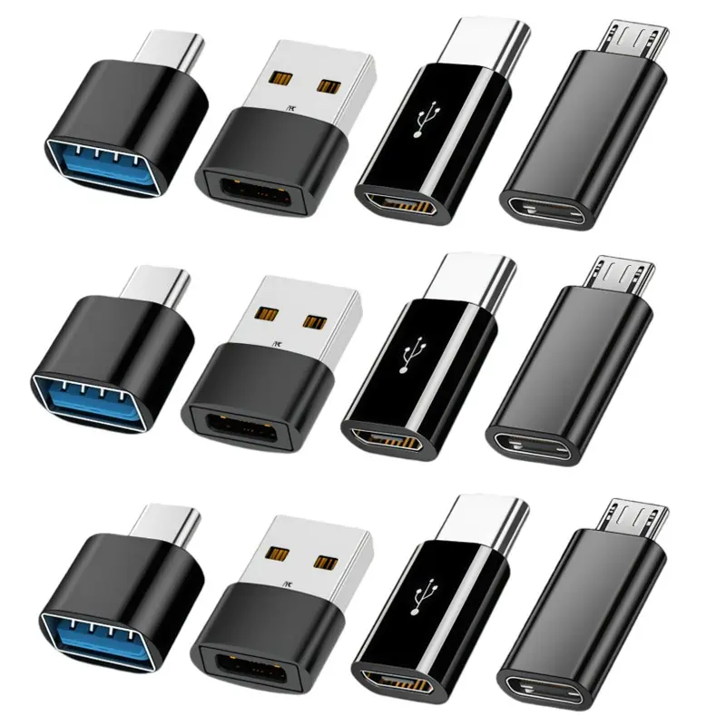 12Pcs USB-C Male to USB-A Female Adapter Kit, OTG Dongle for Charging & Data Sync, Micro USB to Type-C, Compatible with Android, Car, Laptop, Power Bank