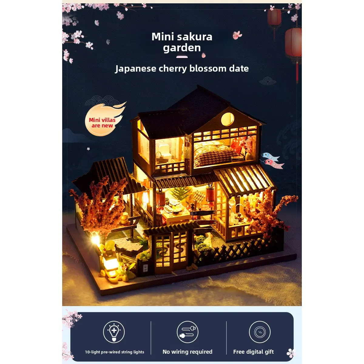 DIY miniature house handmade house model creative toy wooden luminous birthday gift can be used as a table lamp