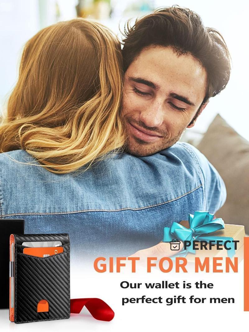 Men's Carbon Fiber Pattern Wallet with Card Slots, Slim Wallet with Money Clip, RFID Blocking Bifold Wallet, Thin Credit Card Holder