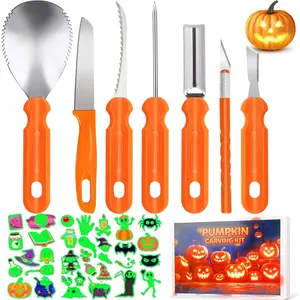 Pumpkin Carving Kit,Halloween Decorations Stainless Steel Pumpkin Carving Tools,Pumpkin Carving Kit for Kids Adults,Carver Tool with Box and Temporary Tattoo,Family DIY Carving Pumpkins Gift