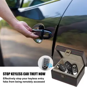 Faraday Box, [Premium Faux Leather], 4 Keys Capacity Faraday Box for Car Keys RFID Box Key Box, Signal Block Key Fob Protector Box, Anti Theft Car Key Box for Car Keys, Credit Card (Black 4.6 X 3.6 X 2.5 Inches)