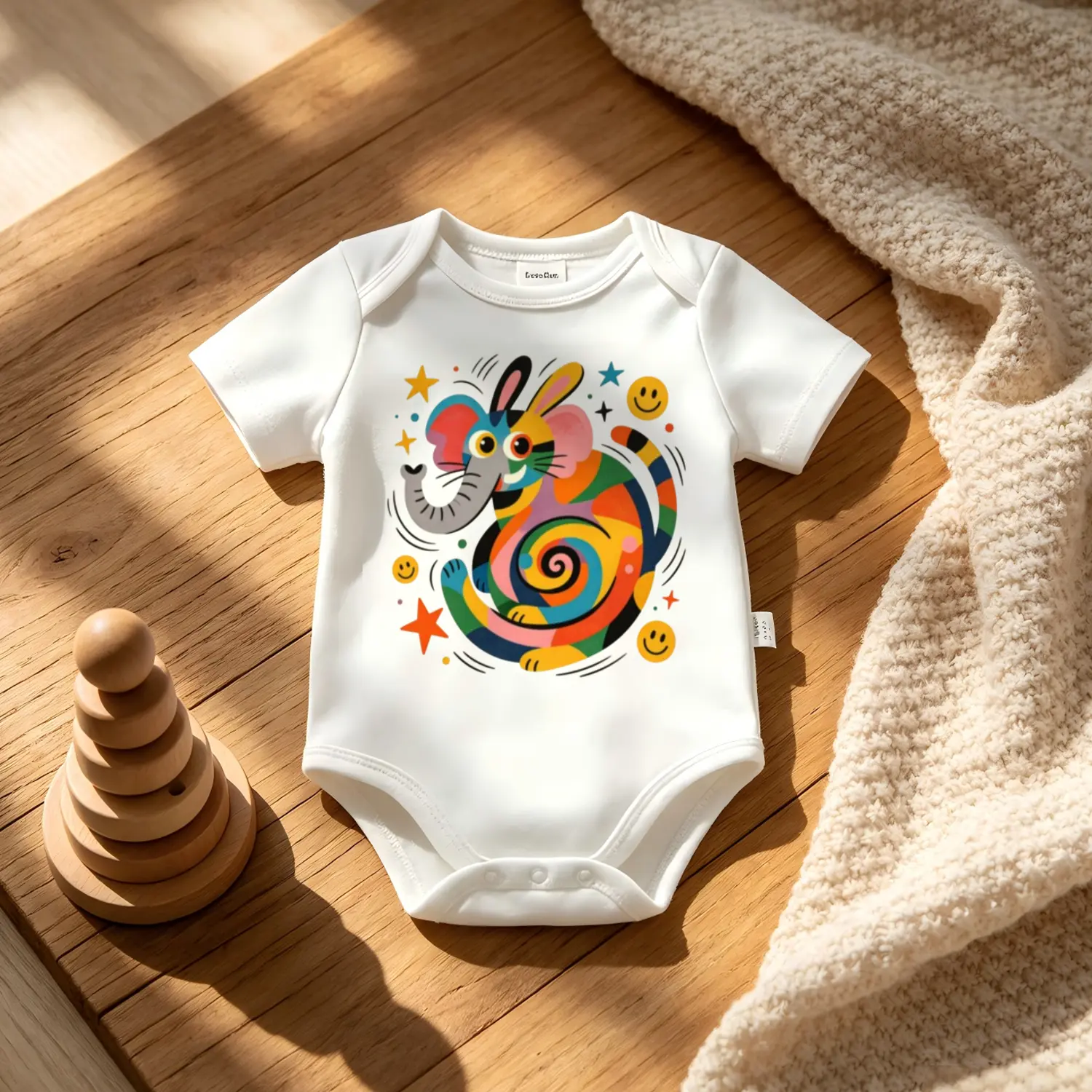 Colorful Elephant Print Baby Onesie Soft Cotton Short Sleeve Bodysuit for Newborn Essentials and Baby Shower Gift