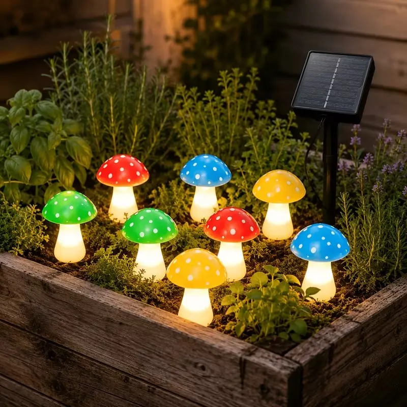 8-in-1 Outdoor Solar Mushroom String Lights, Outdoor Waterproof Lights, Rural Decorative Night Lights, IP44, Intelligent Light Sensing Control, 8 Blinking Modes, Warm White Light, for Gardens, Lawns, Paths, Parks, Festivals, Christmas, Parties Decoration