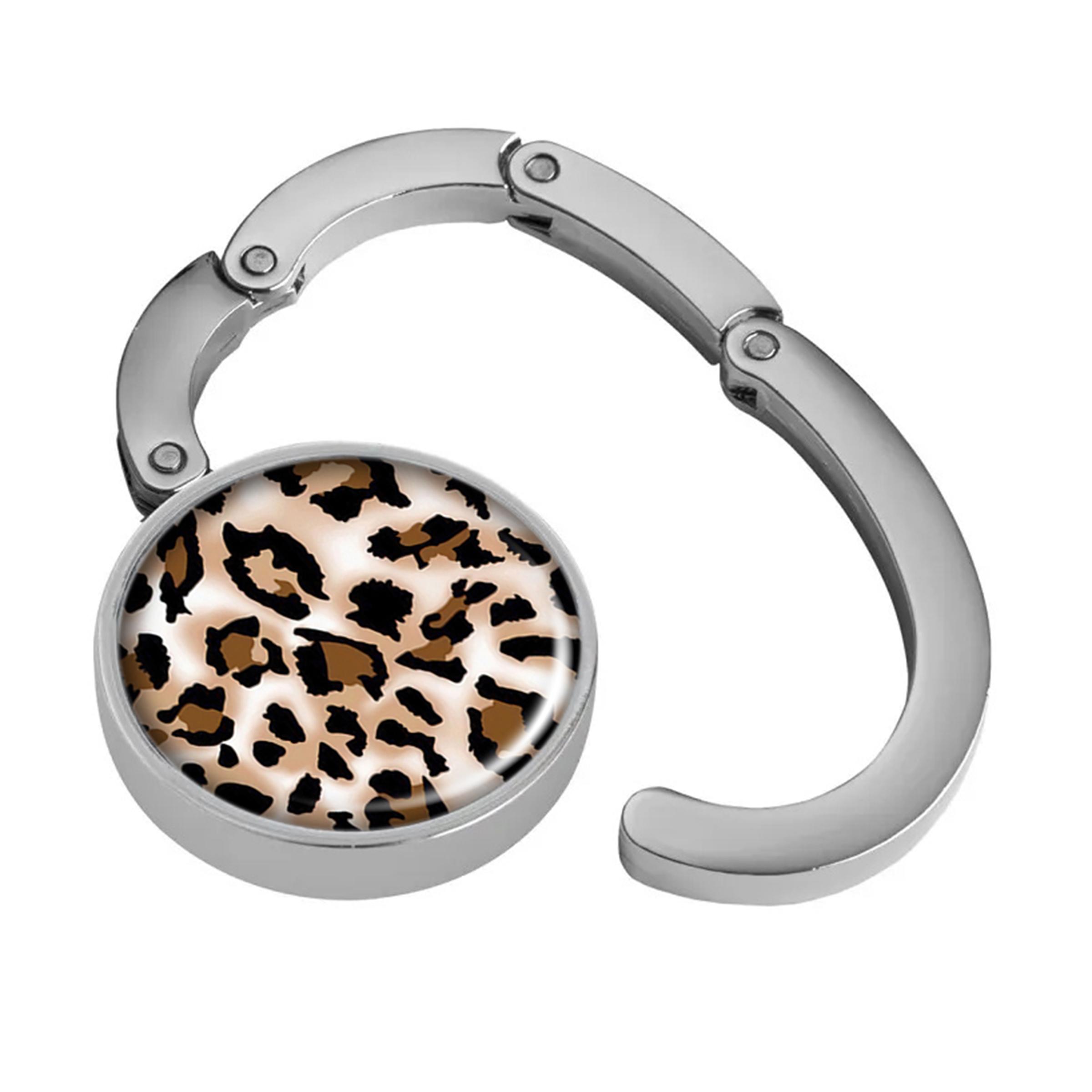 Leopard Pattern Foldable Purse Hook,Womens Bag Purse Hanger,Purse Holder Handbag Hanger Desk Table Bag Hooks for Women Bag