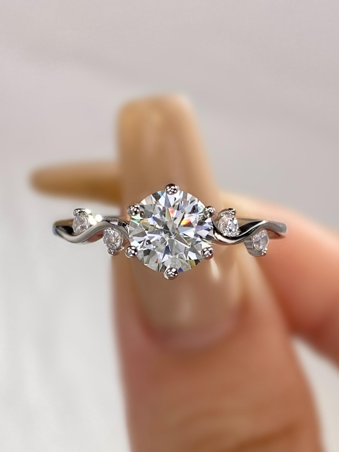 S925 Sterling Silver Synthetic Moissanite Ring, 1ct Ring for Women, Exquisite Engagement Ring for Women & Girls, with Timeless Promise Wedding Engagement Ring, Pave Engagement Ring