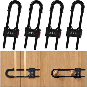 4 Pack U-Shaped Sliding Cabinet Locks Multifunctional Child Safety Lock Adjustable Baby Proof Clips for Home Cabinets Refrigerator Doors Cabinet Knobs and Window Handles Black