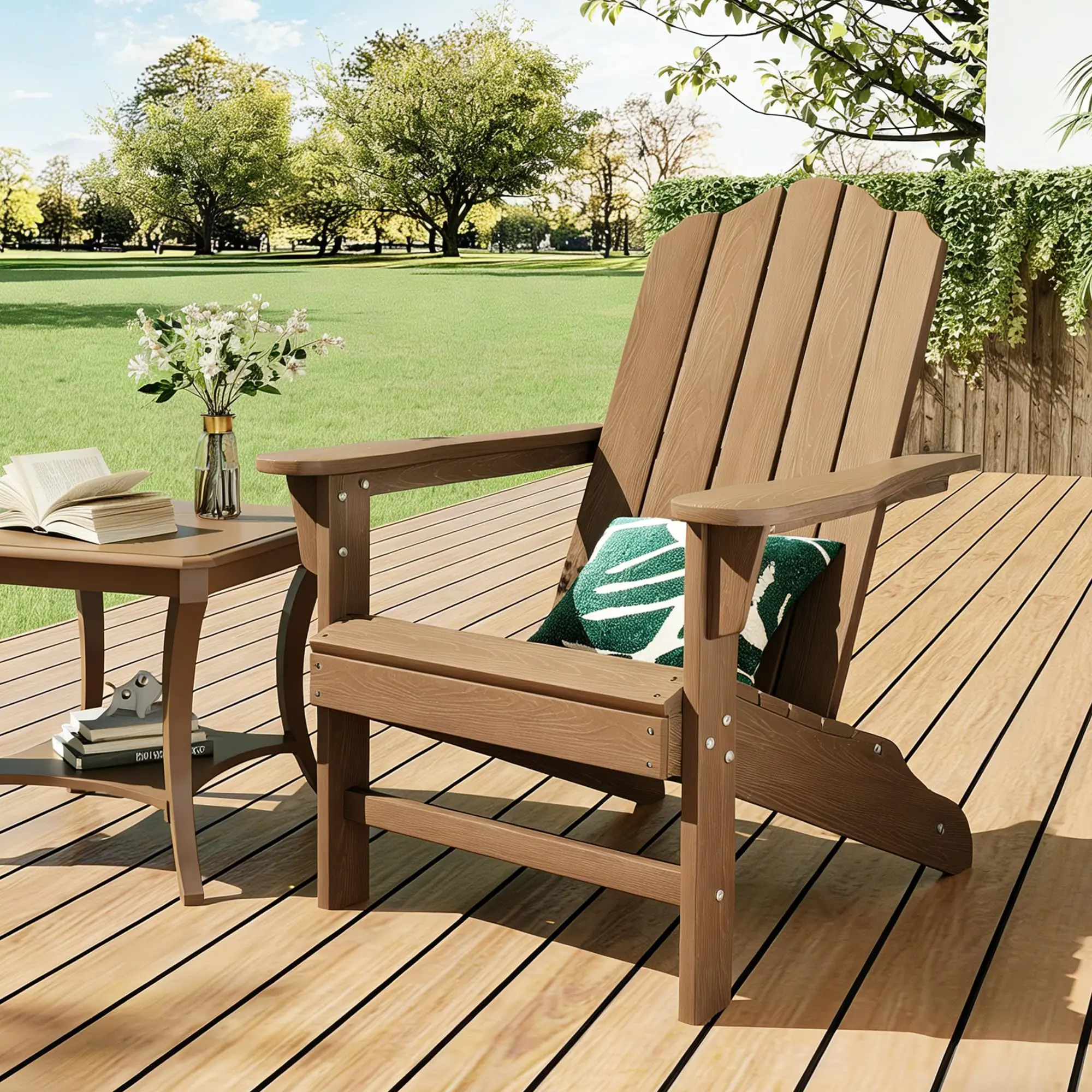 Adirondack Chair for Patio, HDPE Outdoor Lawn Chair with Wood Texture for Garden Backyard Deck Poolside Use