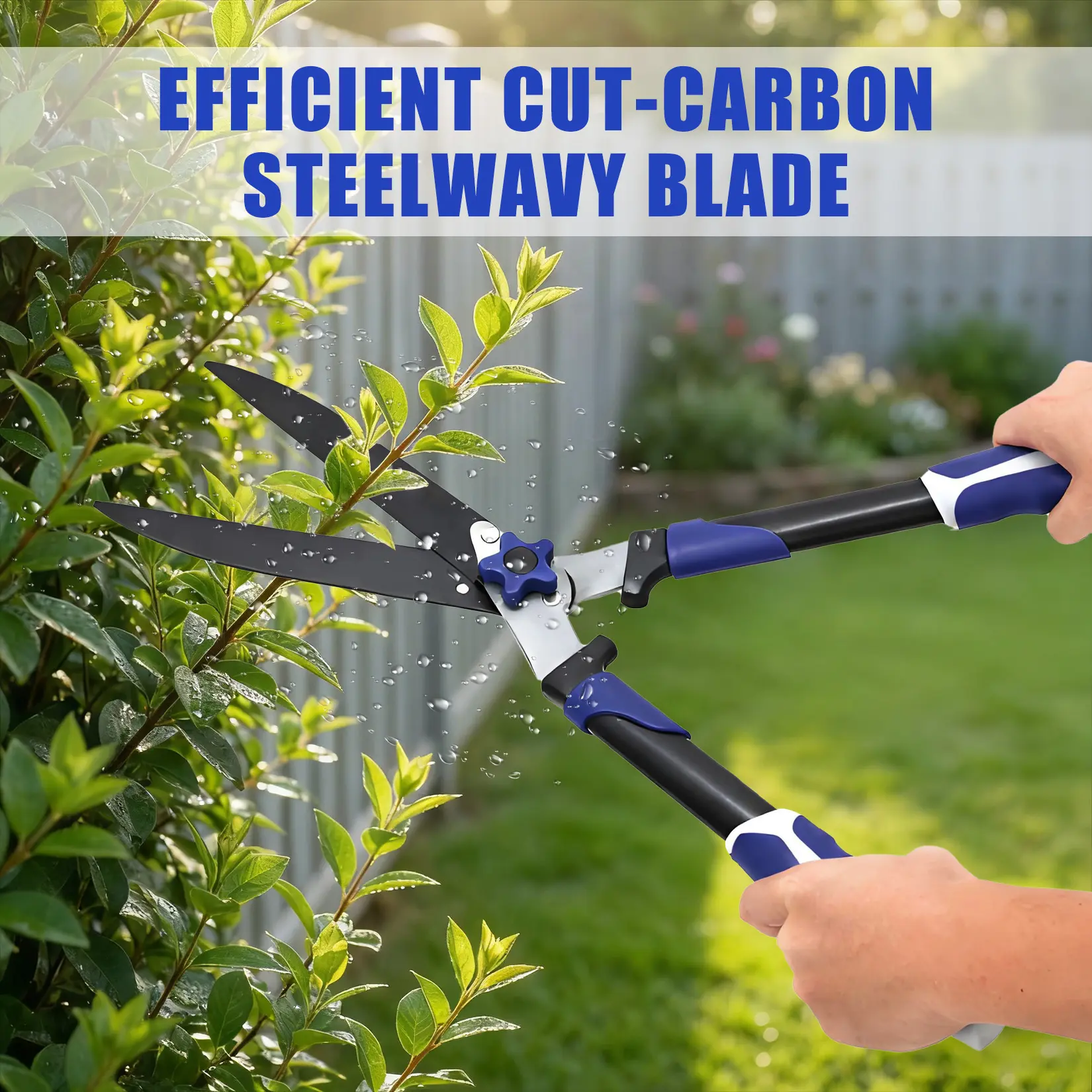IdealHouse 24-Inch Manganese Steel Garden Shears Pruning Tool, Heavy-Duty Wavy Blades, Shock-Absorbing Bumpers, Professional Cutter for Trimming Boxwood Borders, Tall Bushes