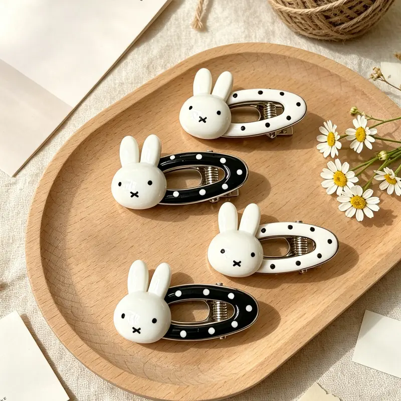 Polka Dot Miffy Die Cut Bangs Clip, Cute Animal Pattern Hair Accessory, All Seasons Use, No Ca Prop, Stylish Hair Clip for Kids, Hairclips