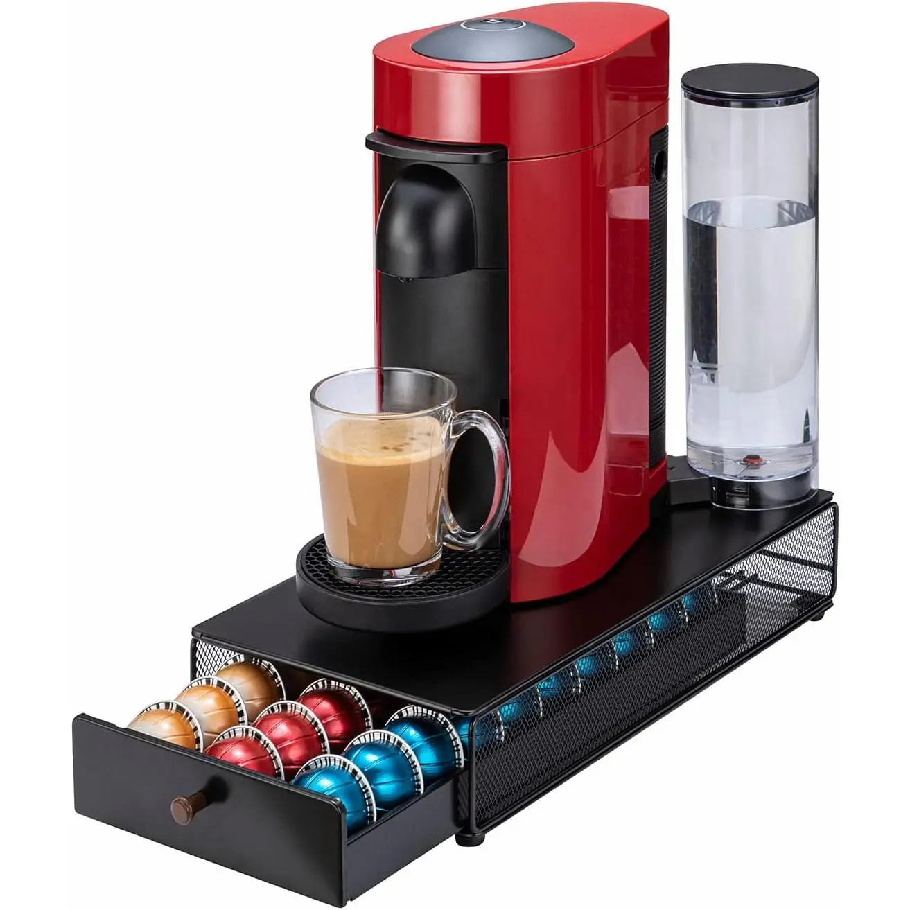 Coffee Pod Drawer Organizer for Nespresso Vertuo, 30 Pods Coffee Pod Holder, Coffee Pods Organizer with Mesh Shelves Black Metal