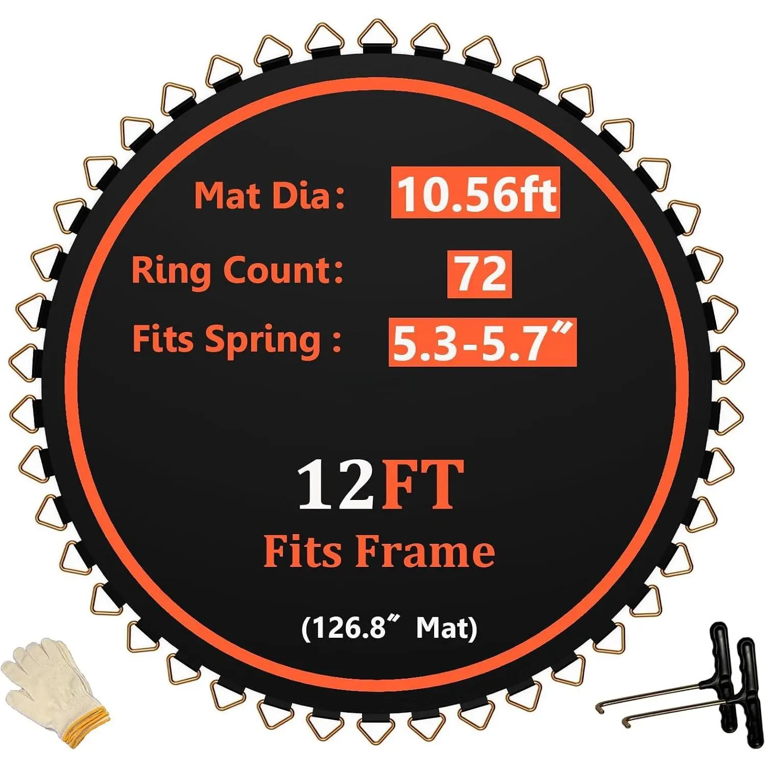 Trampoline Mat,10.56ft/126.8in Diameter Mat with 72 Rings,Fits 12FT Trampoline Frame Use 5.3"-5.7" Springs,Spring and Frame not Included