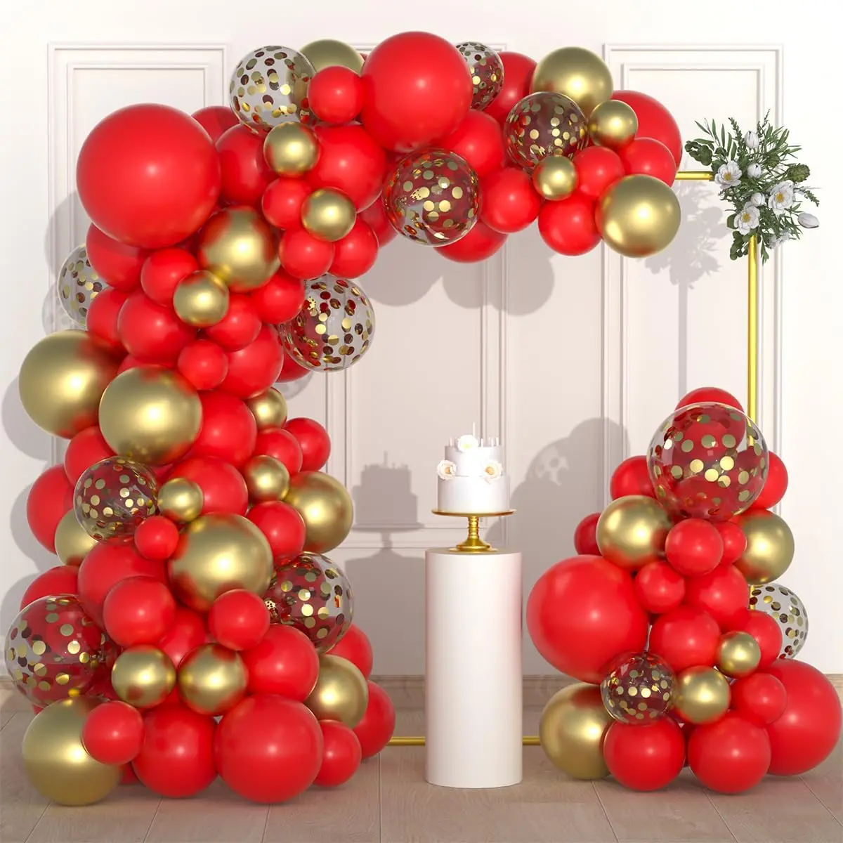 Balloon Arch Garland Kit - 121 count Red and Metallic  Balloon Confettie Balloons Valentines Balloons for Birthday Wedding Anniversary Graduation Christmas Party Decorations
