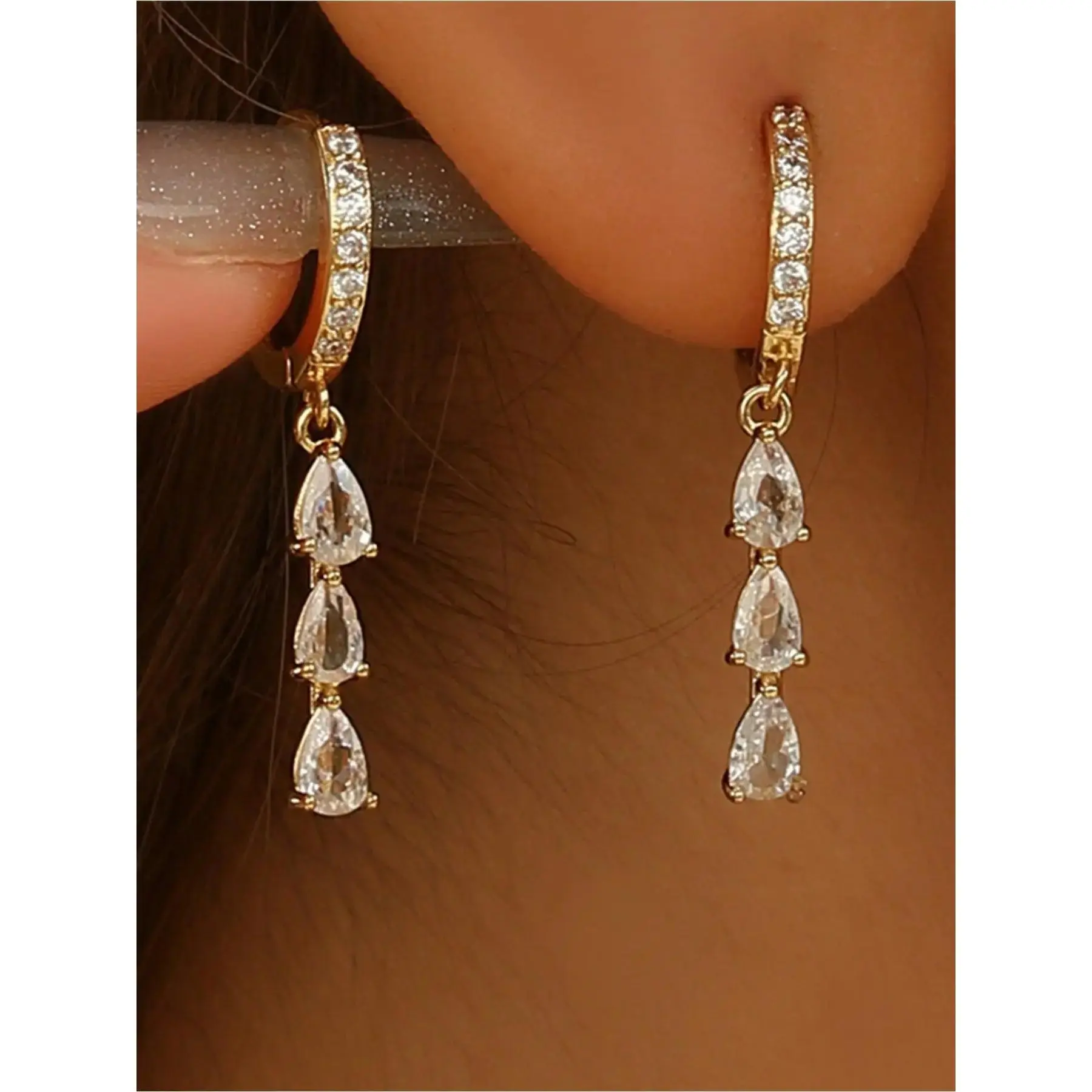 Dangle Earrings for Women, Dainty Drop Earrings, Trendy Long Huggie Hoop Earrings, Formal Prom Bridesmaid Jewelry, Fashionable Womens Accessories, Dangling Earrings