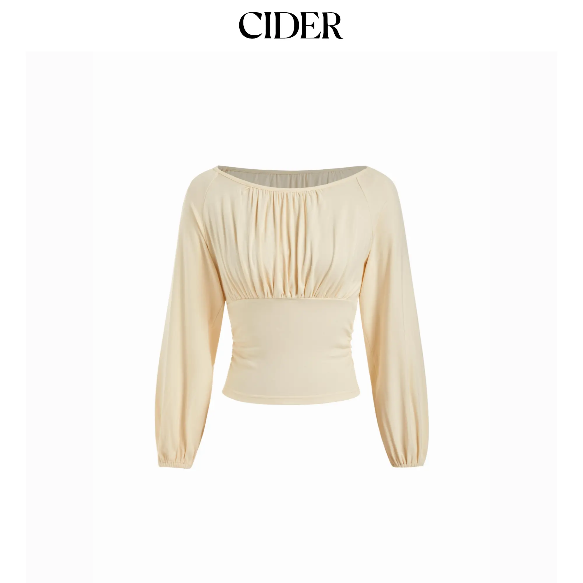 Cider Boat Neck Ruched Puff Long Sleeve Blouse